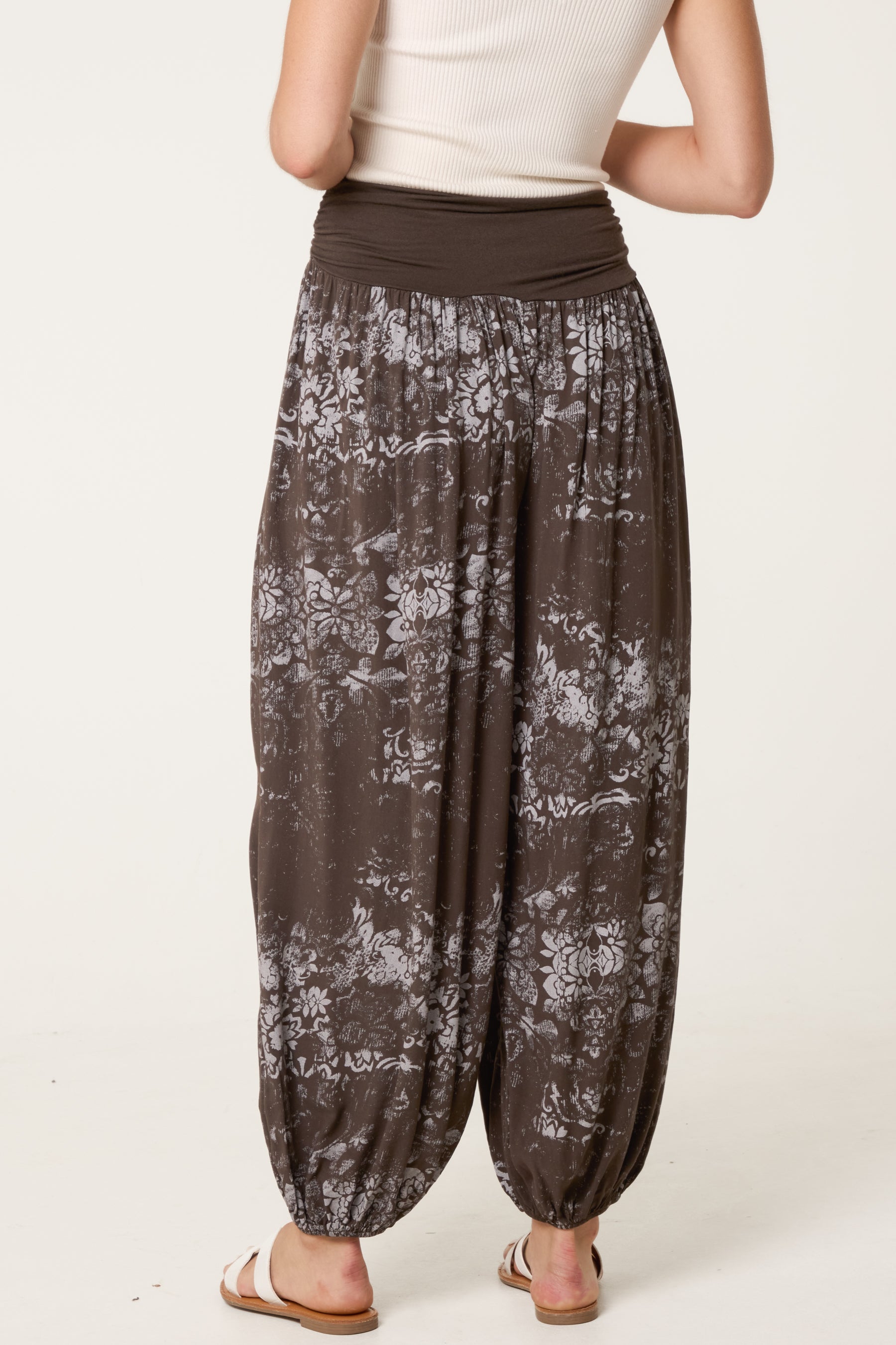 Waistband Patterned Cuffed Harem Trouser