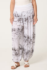 Waistband Patterned Cuffed Harem Trouser