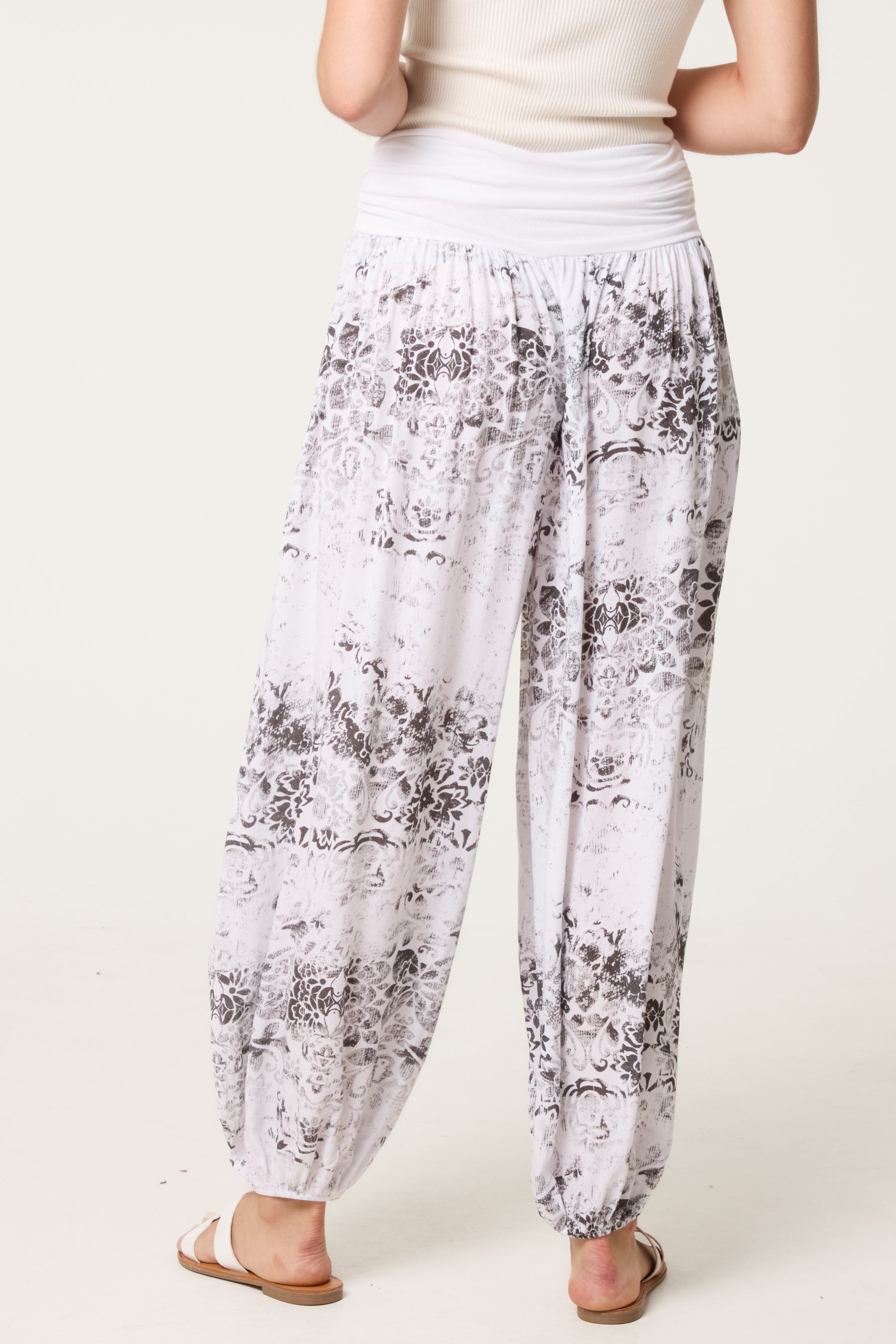 Waistband Patterned Cuffed Harem Trouser