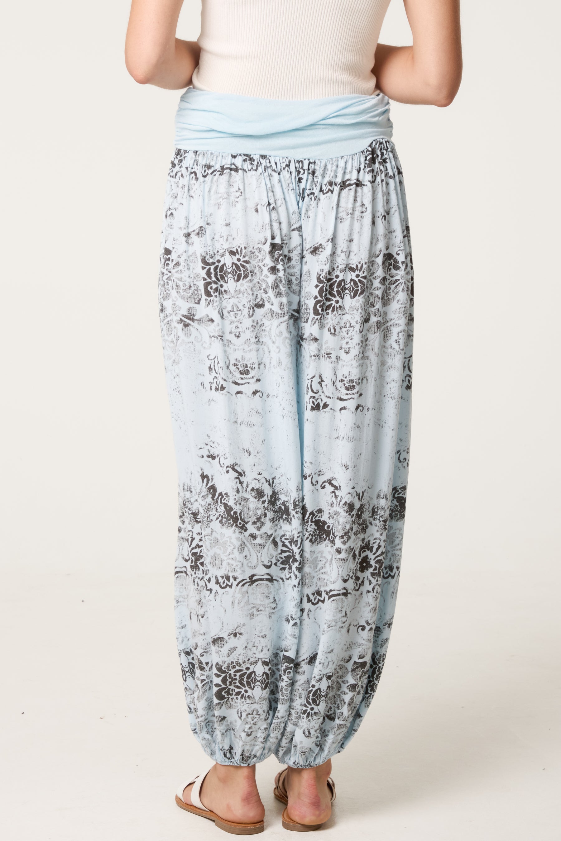 Waistband Patterned Cuffed Harem Trouser
