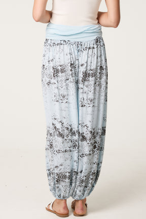 Waistband Patterned Cuffed Harem Trouser