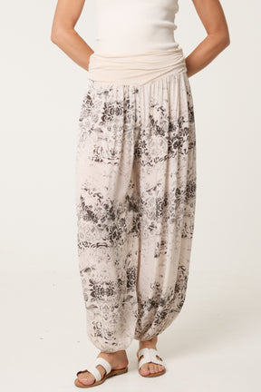 Waistband Patterned Cuffed Harem Trouser