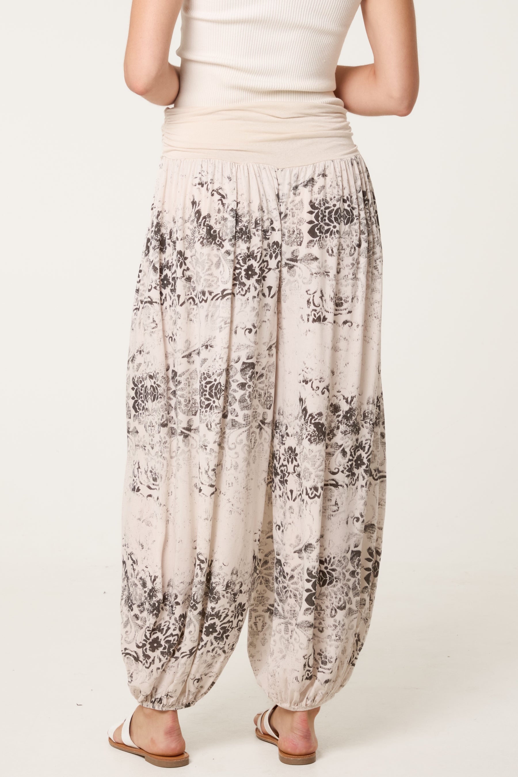 Waistband Patterned Cuffed Harem Trouser