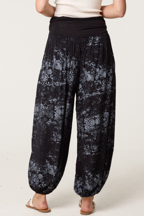 Waistband Patterned Cuffed Harem Trouser