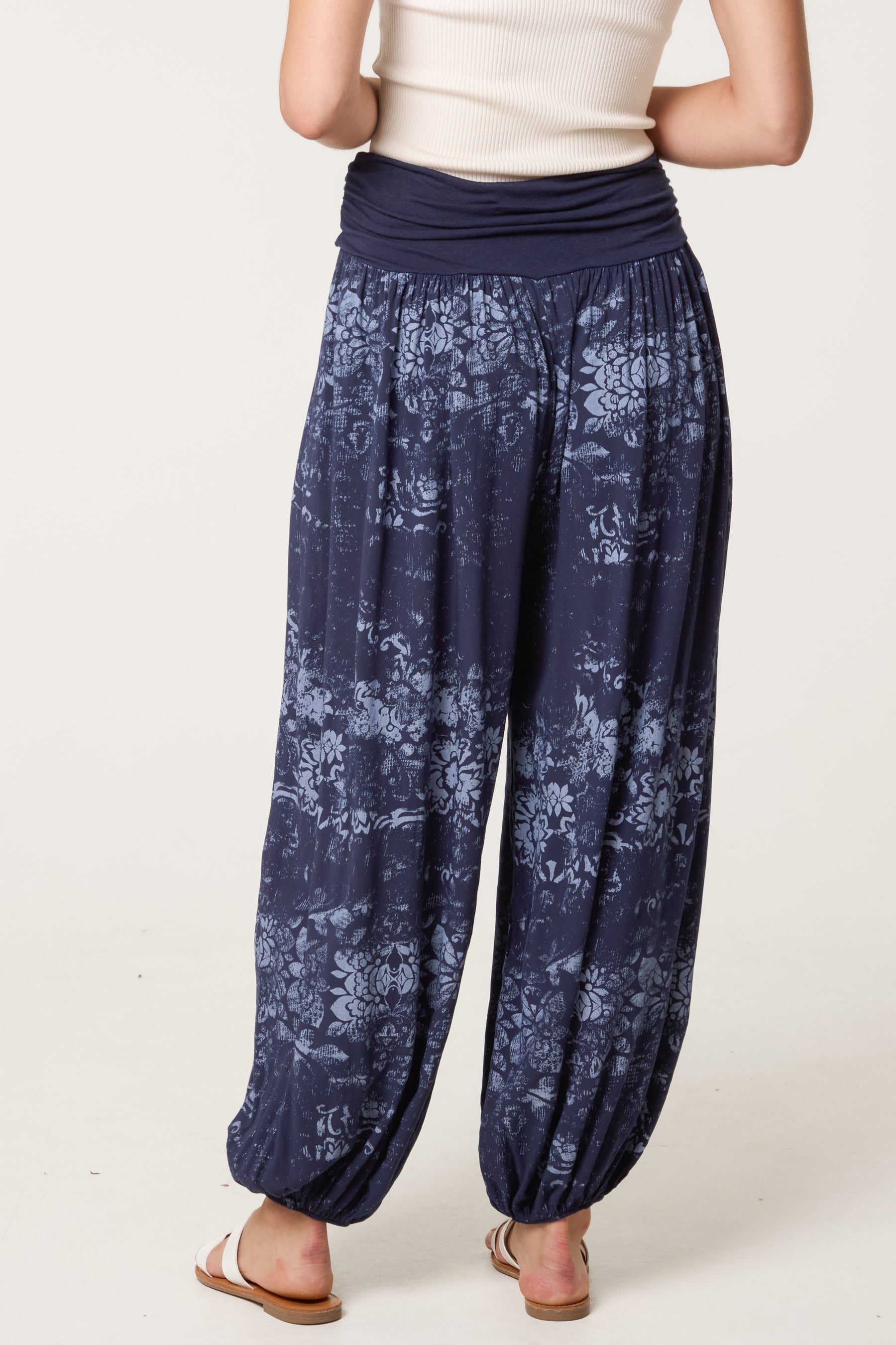 Waistband Patterned Cuffed Harem Trouser