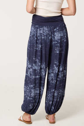 Waistband Patterned Cuffed Harem Trouser