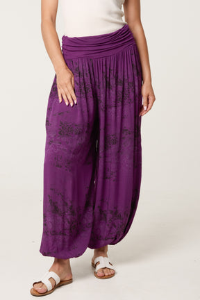 Waistband Patterned Cuffed Harem Trouser