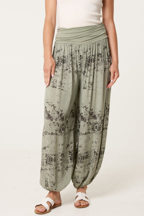 Waistband Patterned Cuffed Harem Trouser