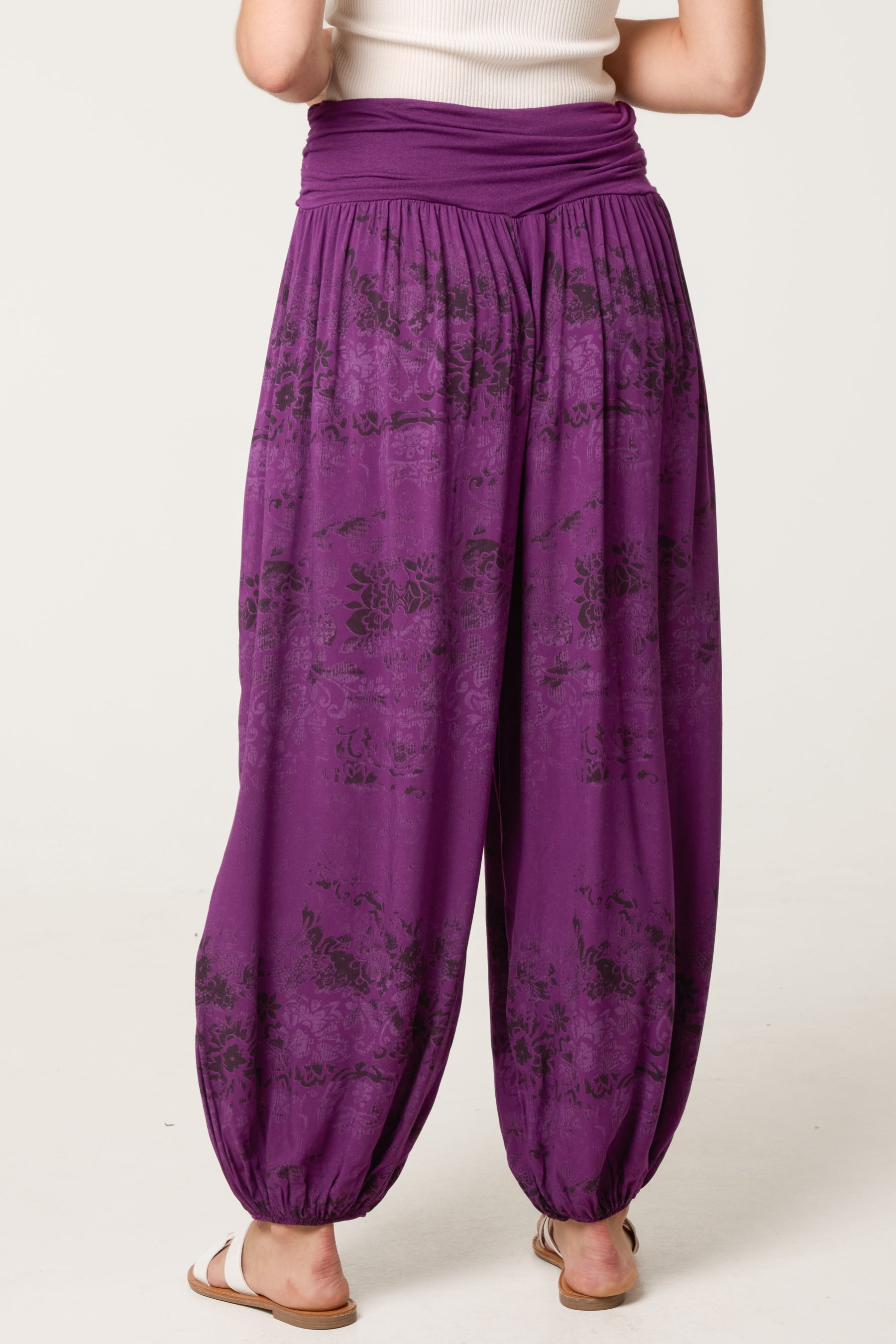 Waistband Patterned Cuffed Harem Trouser