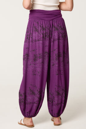 Waistband Patterned Cuffed Harem Trouser