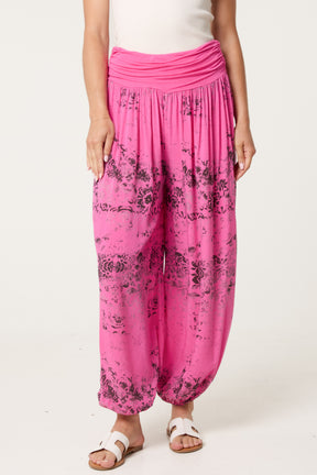 Waistband Patterned Cuffed Harem Trouser