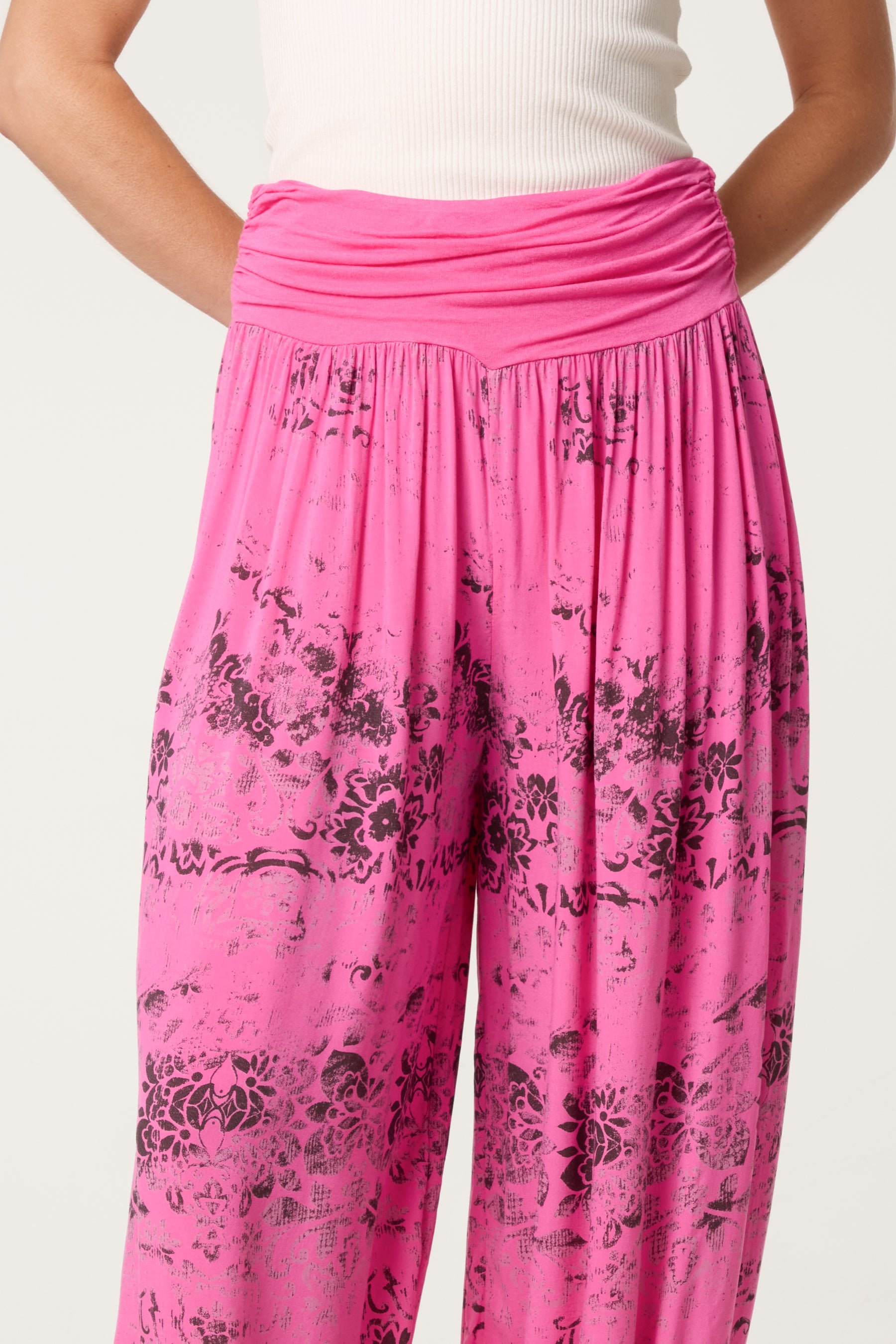 Waistband Patterned Cuffed Harem Trouser