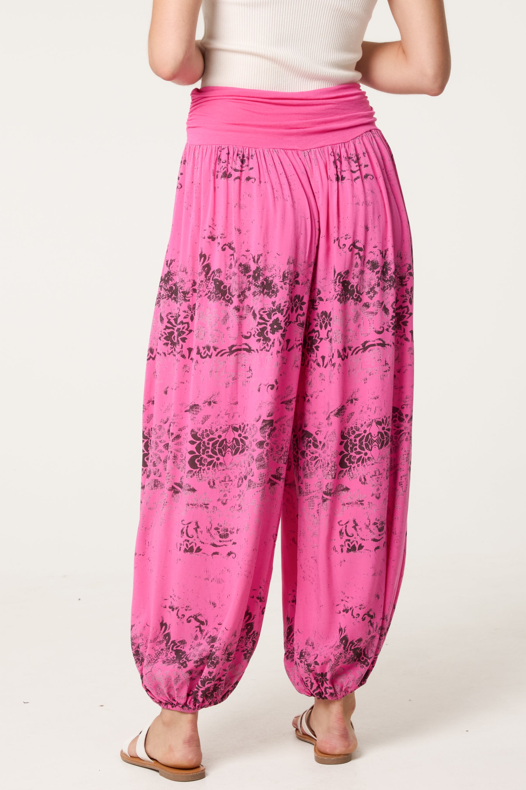 Waistband Patterned Cuffed Harem Trouser