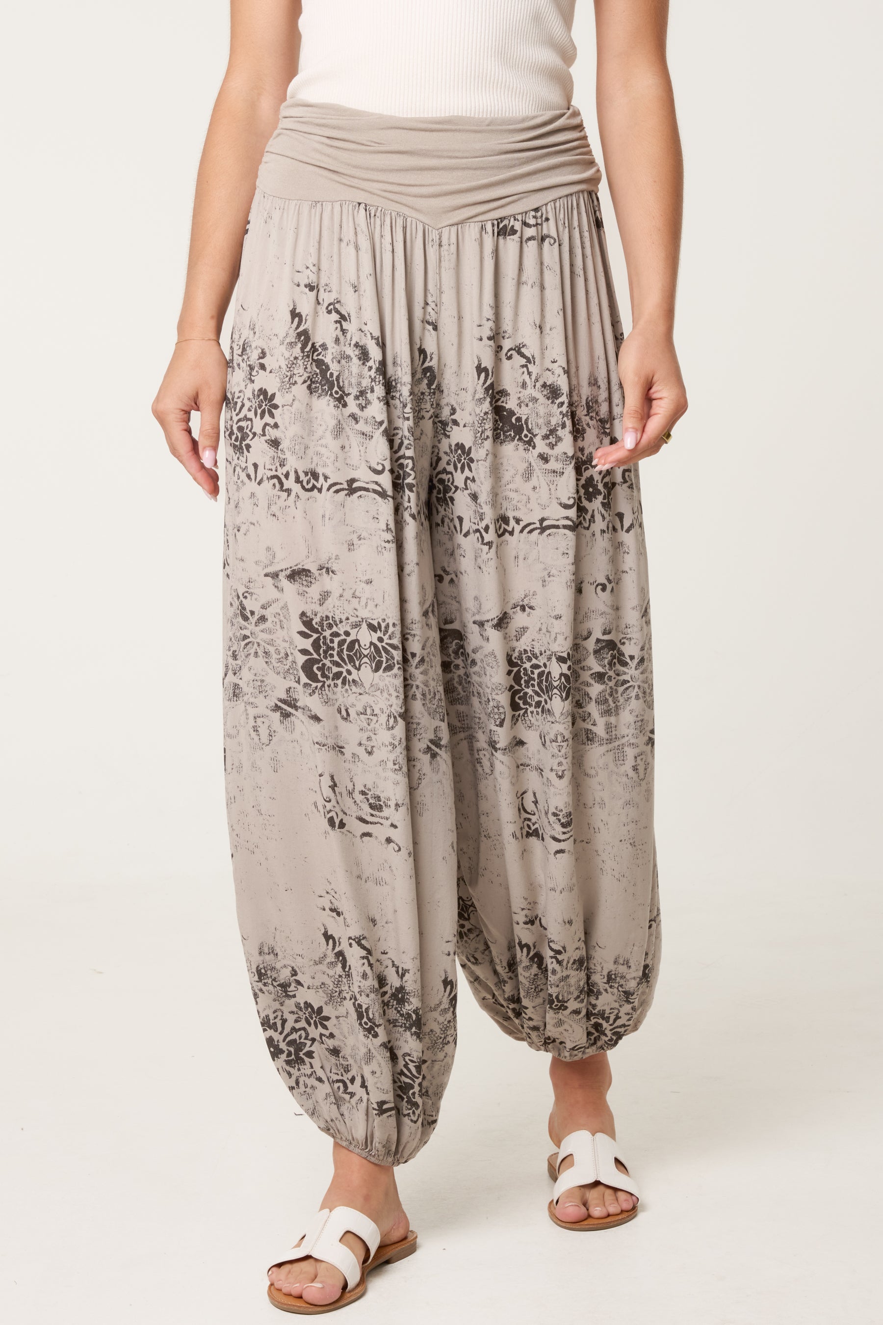 Waistband Patterned Cuffed Harem Trouser