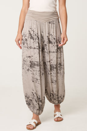 Waistband Patterned Cuffed Harem Trouser