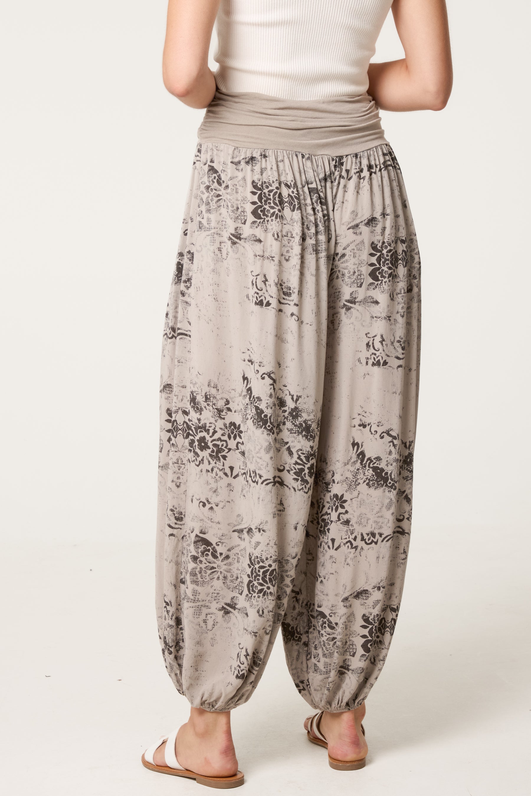Waistband Patterned Cuffed Harem Trouser