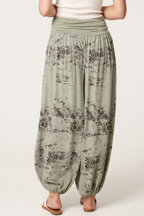 Waistband Patterned Cuffed Harem Trouser