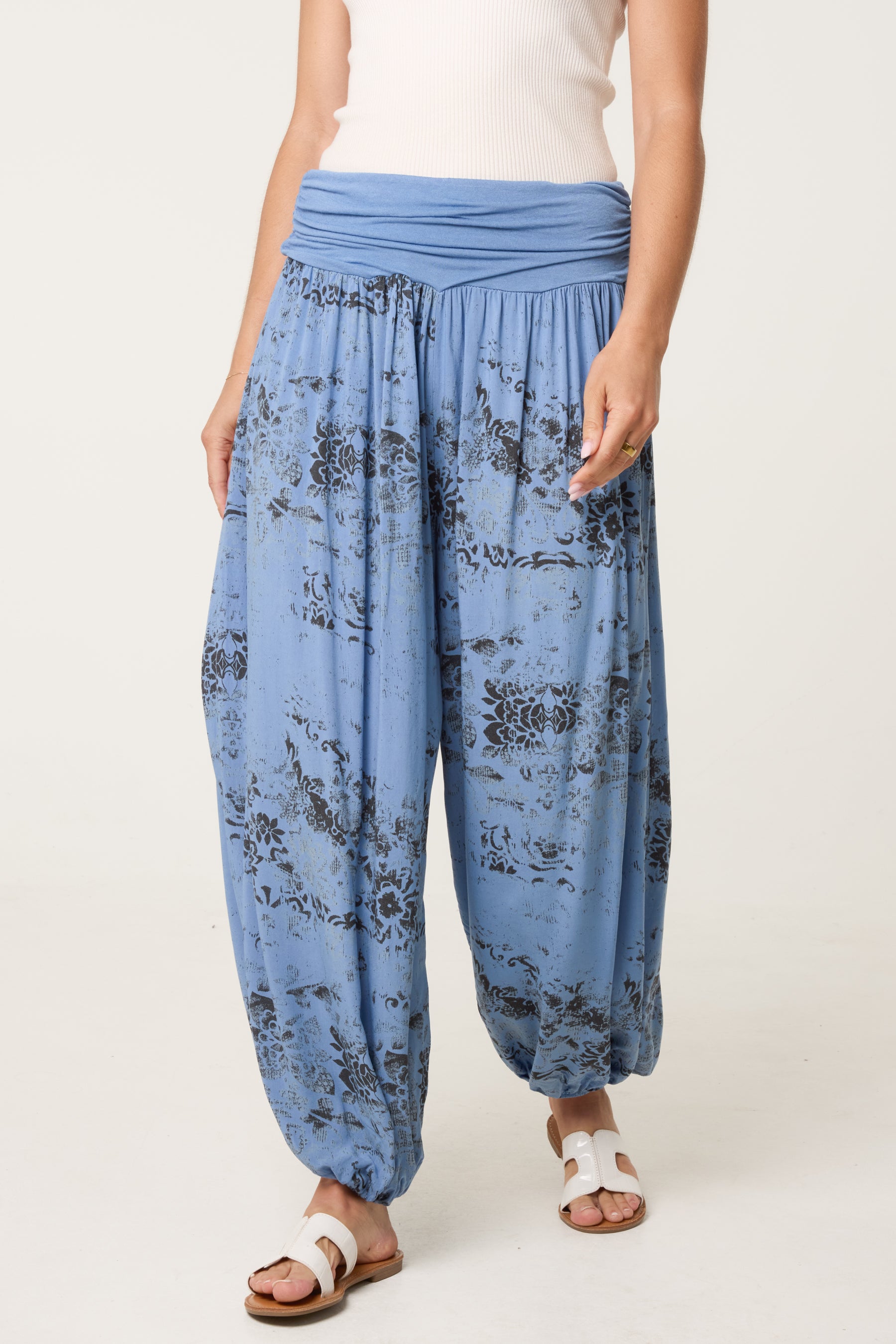 Waistband Patterned Cuffed Harem Trouser