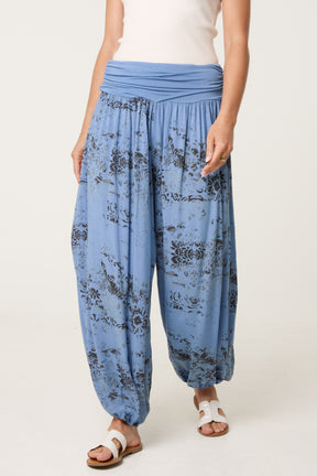 Waistband Patterned Cuffed Harem Trouser