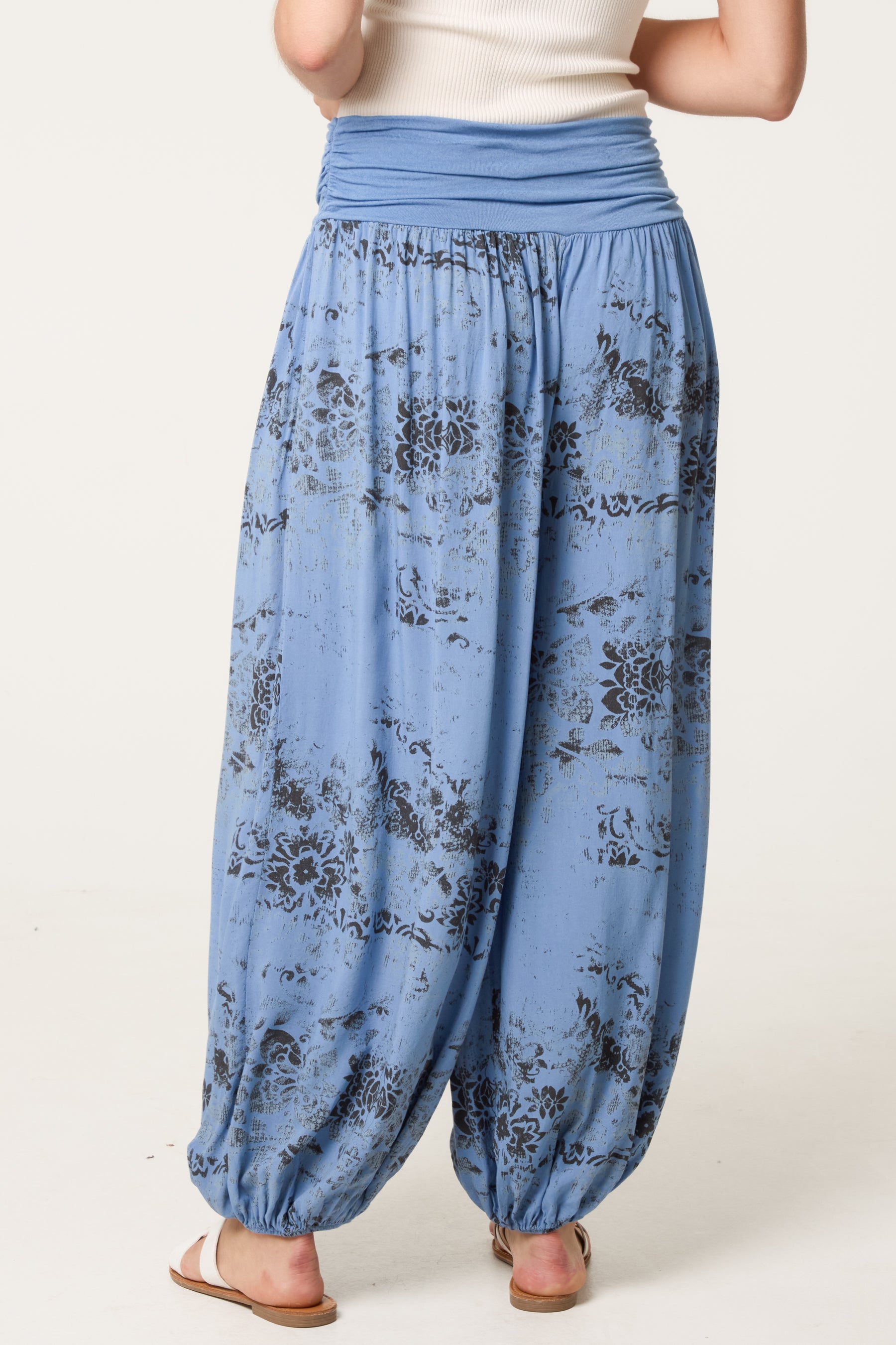Waistband Patterned Cuffed Harem Trouser