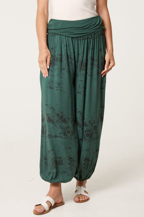 Waistband Patterned Cuffed Harem Trouser