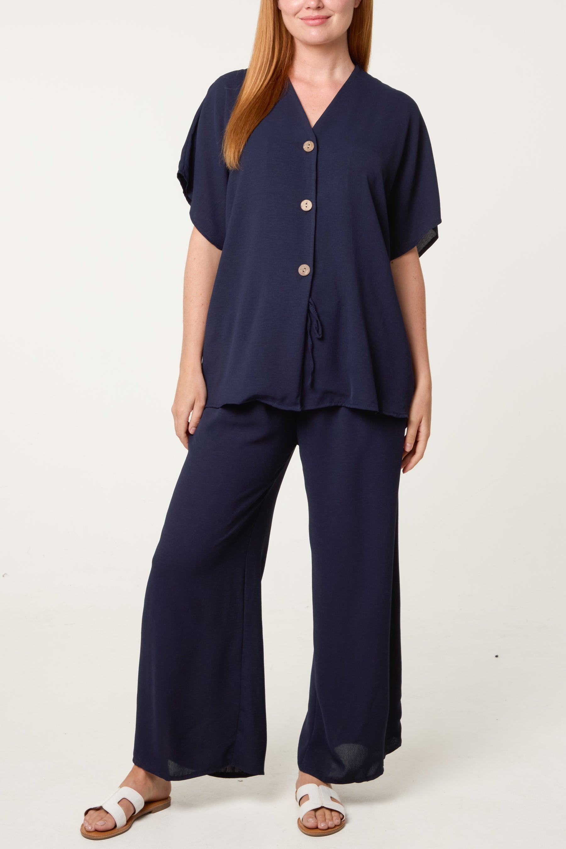 Button Through Shirt & Wide Leg Trousers