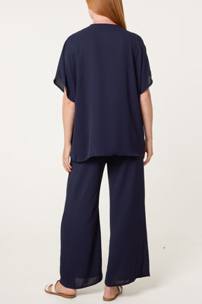 Button Through Shirt & Wide Leg Trousers