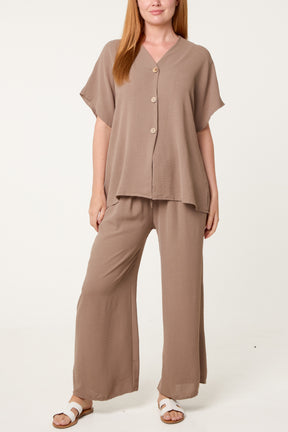 Button Through Shirt & Wide Leg Trousers