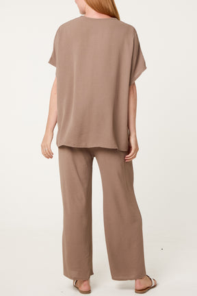 Button Through Shirt & Wide Leg Trousers