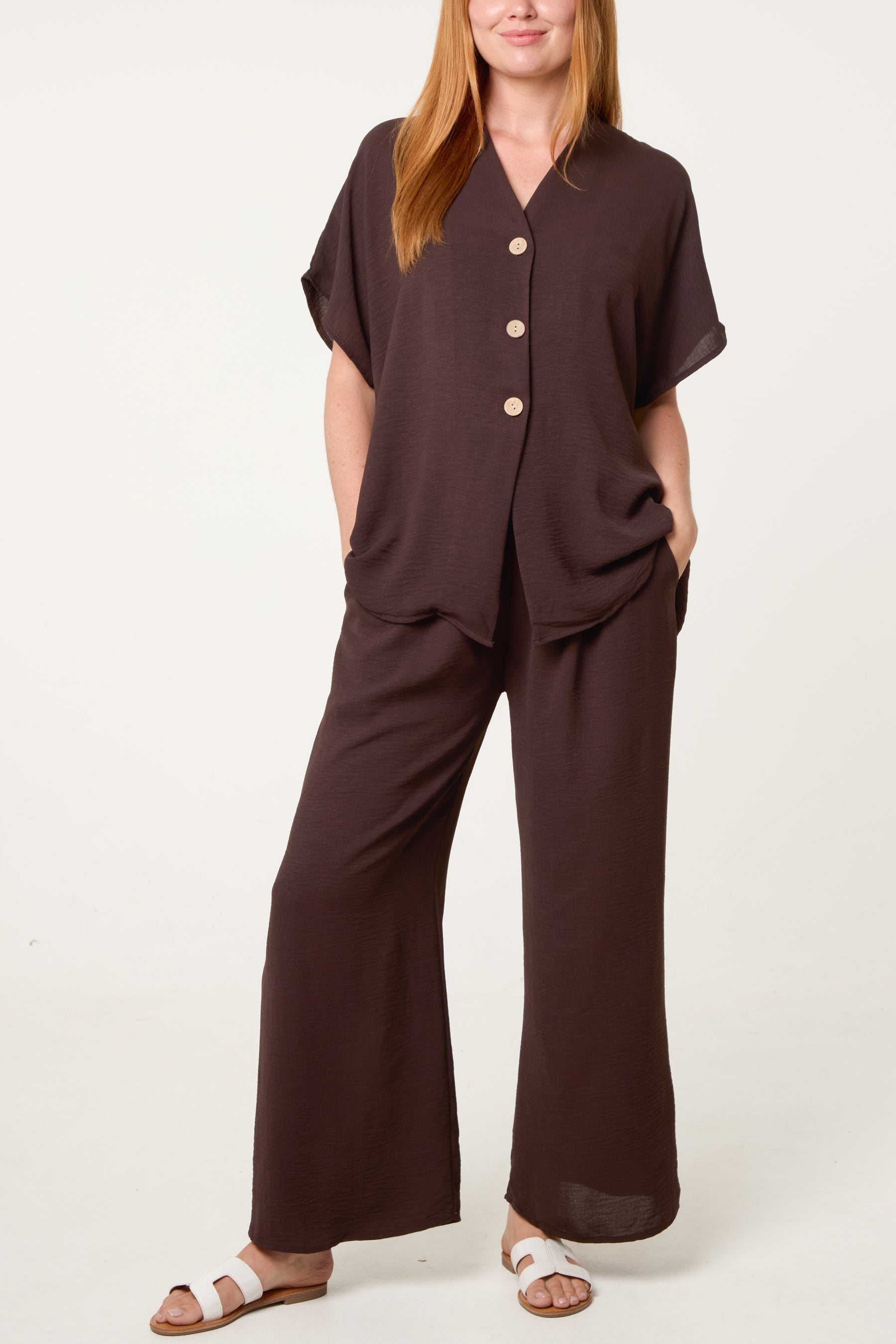 Button Through Shirt & Wide Leg Trousers