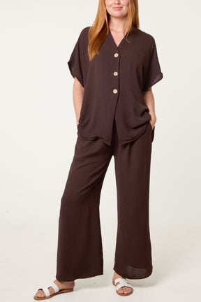 Button Through Shirt & Wide Leg Trousers