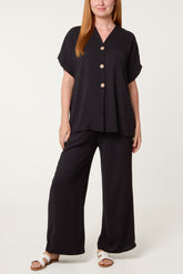 Button Through Shirt & Wide Leg Trousers