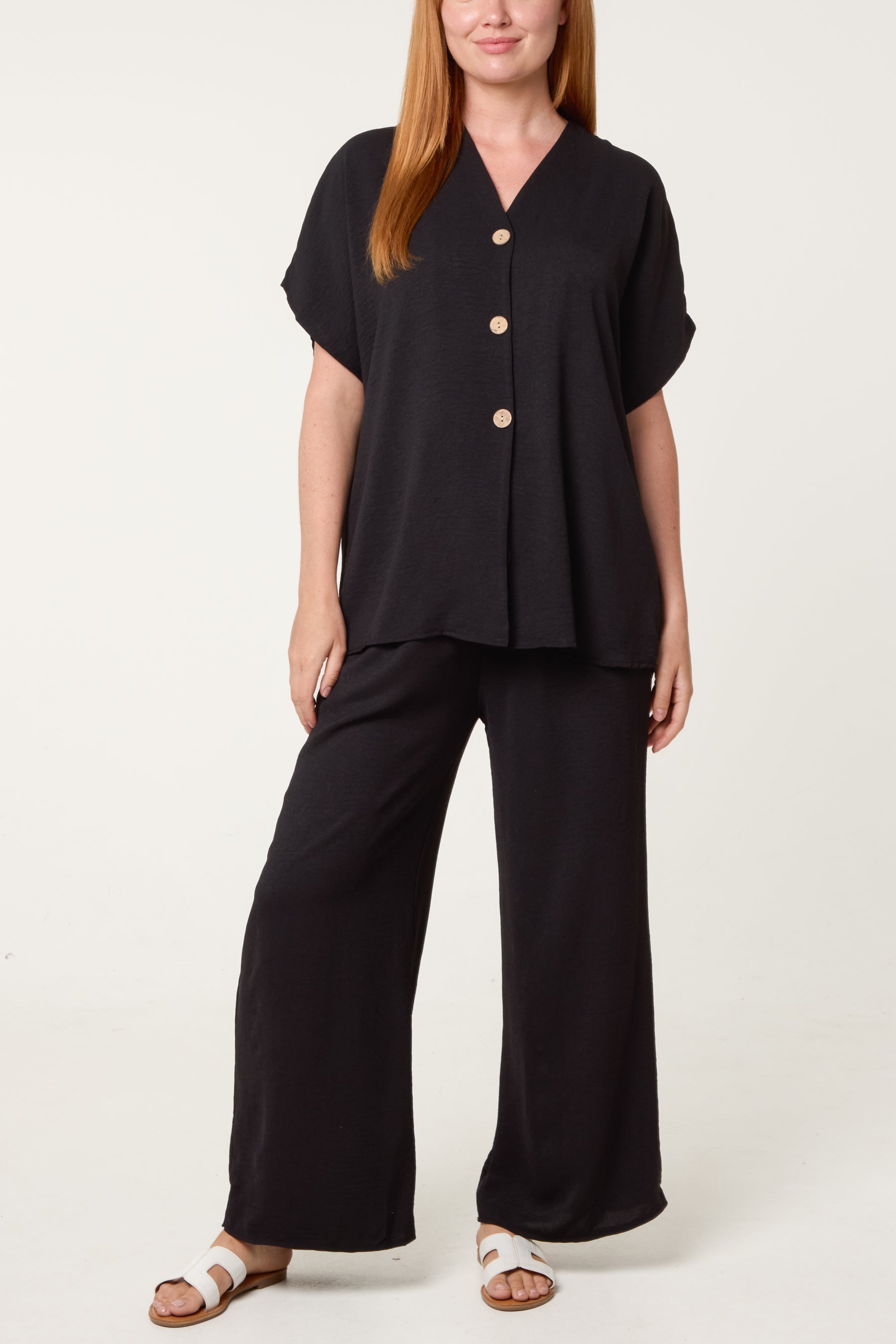 Button Through Shirt & Wide Leg Trousers