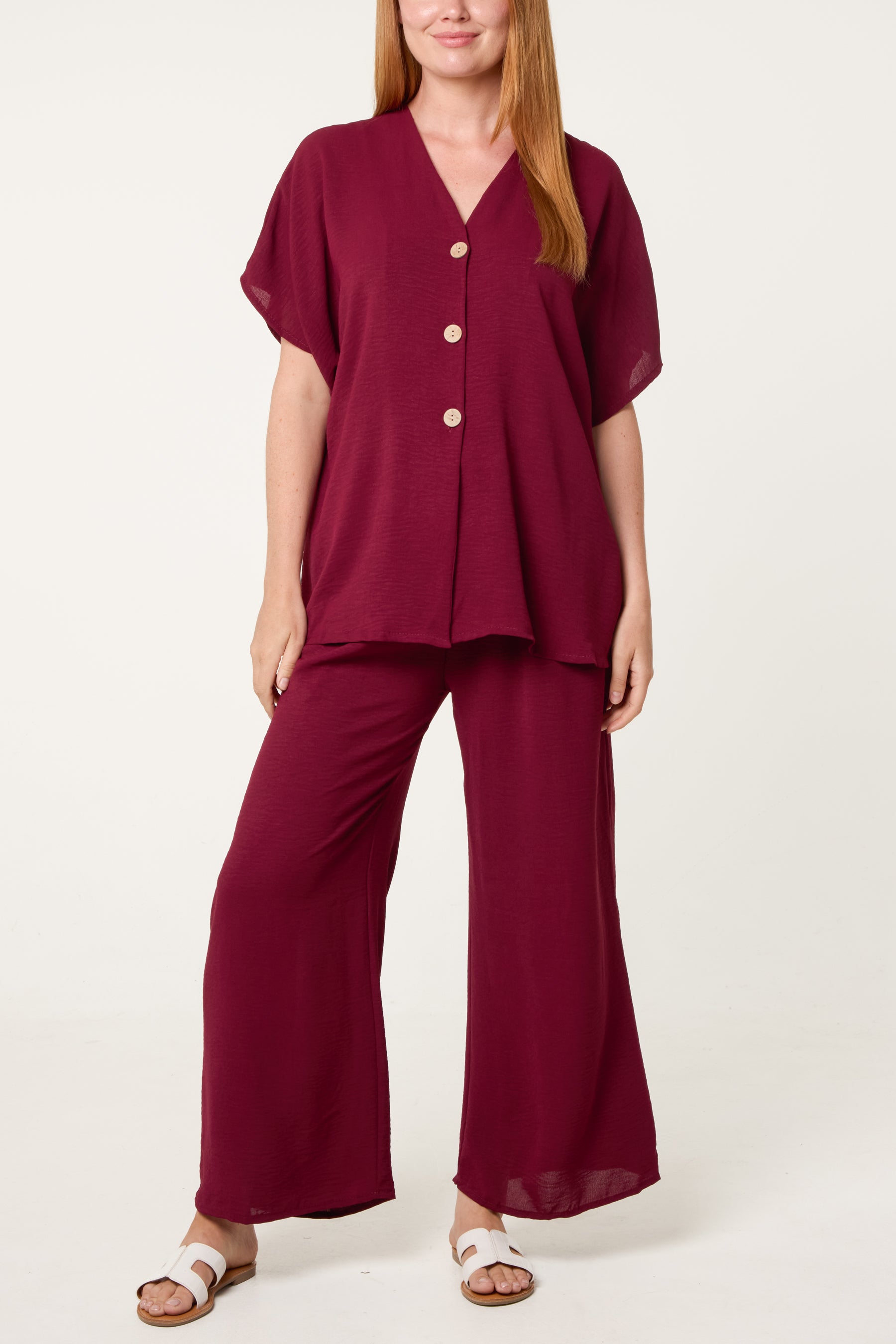 Button Through Shirt & Wide Leg Trousers