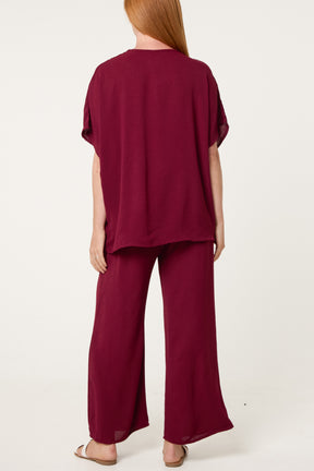 Button Through Shirt & Wide Leg Trousers