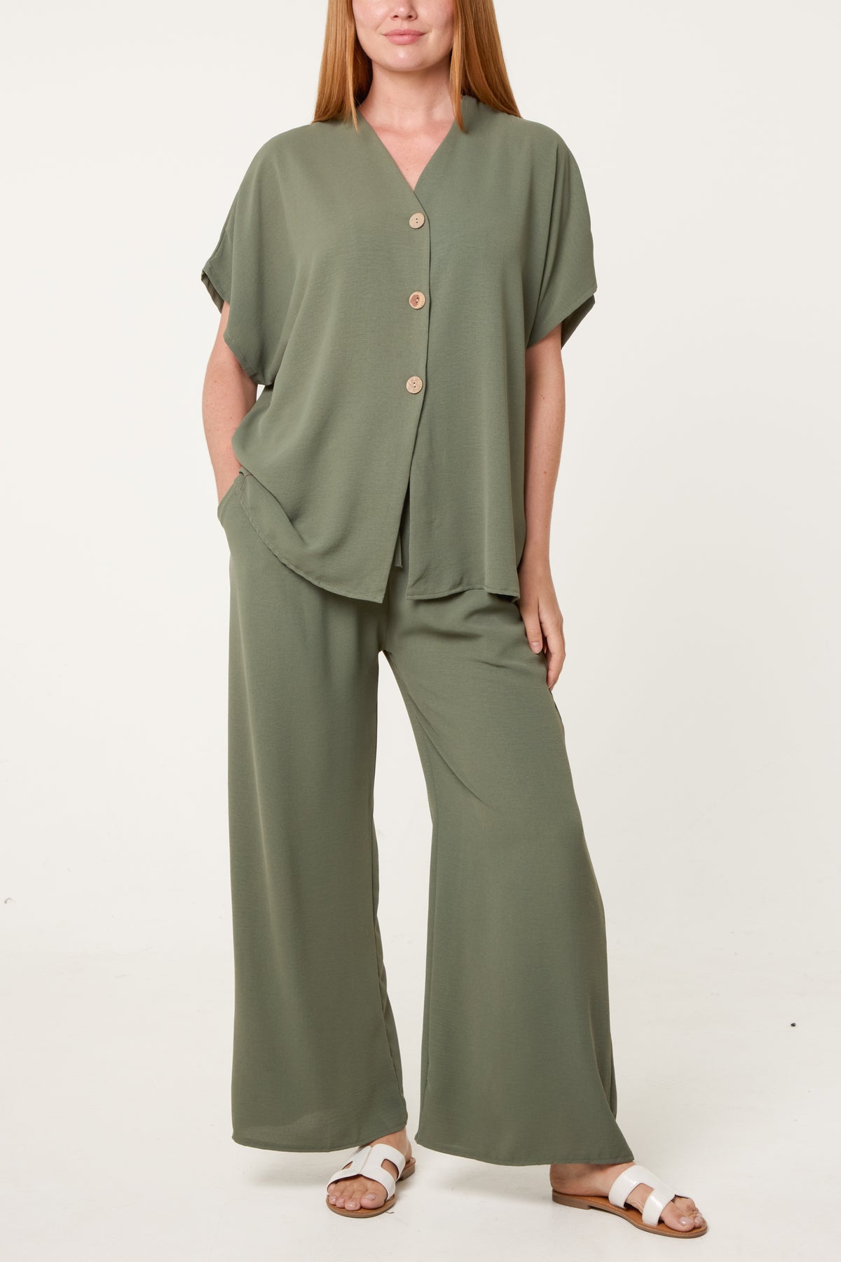 Button Through Shirt & Wide Leg Trousers