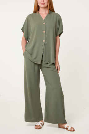 Button Through Shirt & Wide Leg Trousers