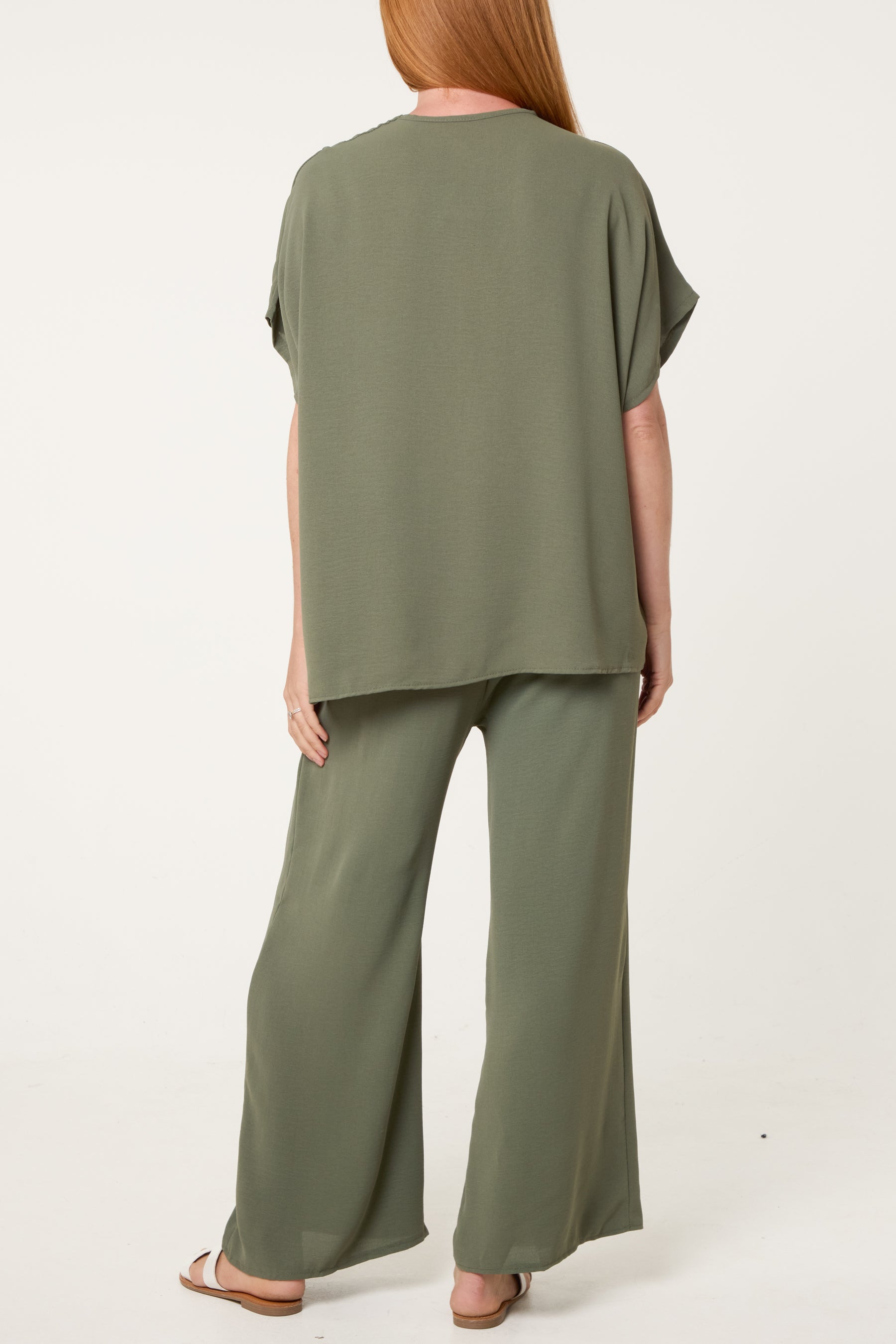 Button Through Shirt & Wide Leg Trousers