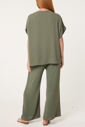 Button Through Shirt & Wide Leg Trousers