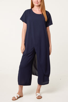 Crisscross Longline Slit Top And Trouser