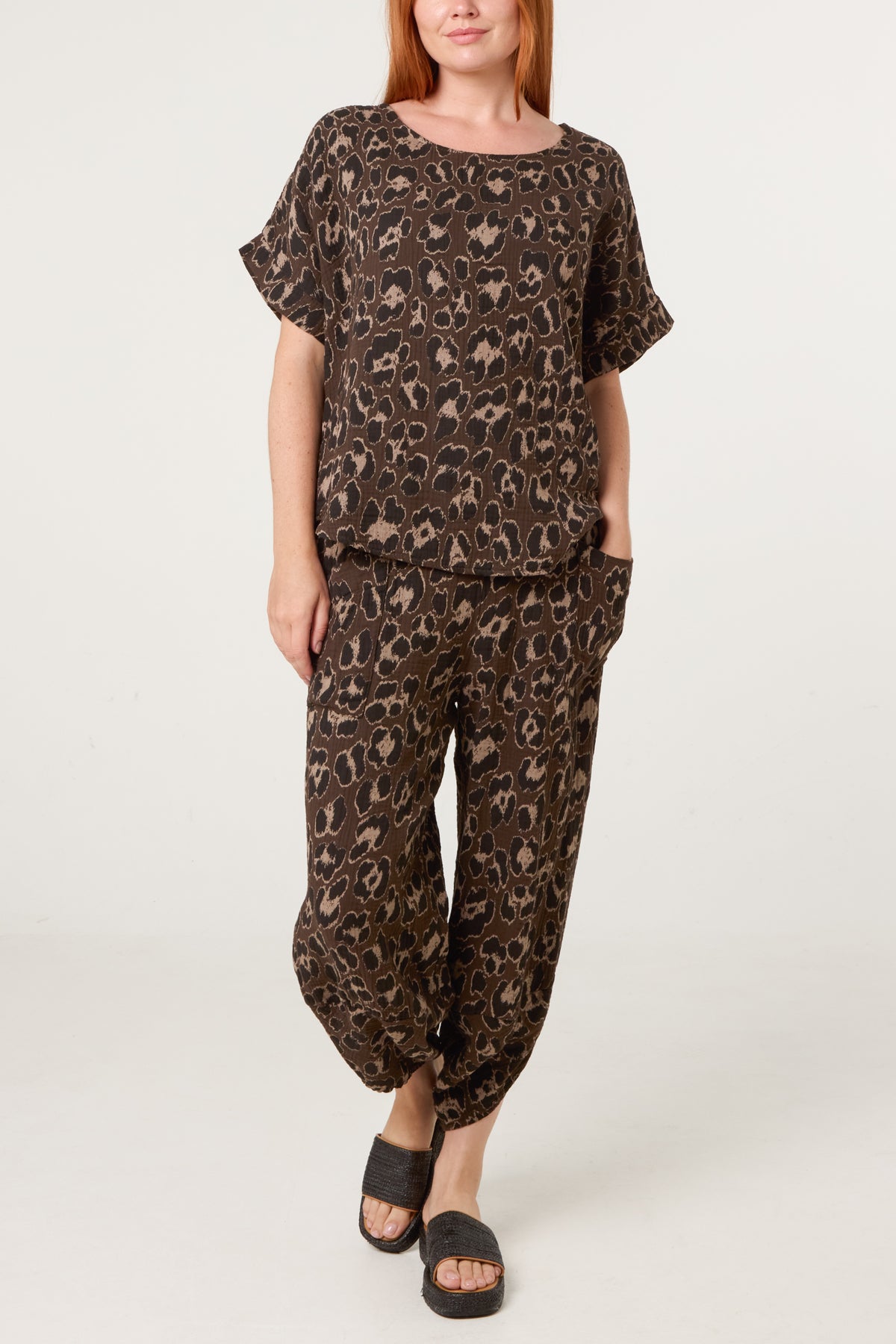 Pure Cotton Leopard Top & Cuffed Trouser