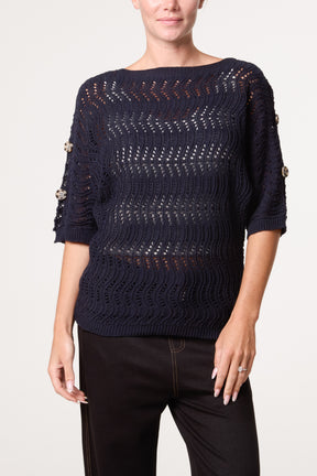 Side Button Detail Knitted Top
