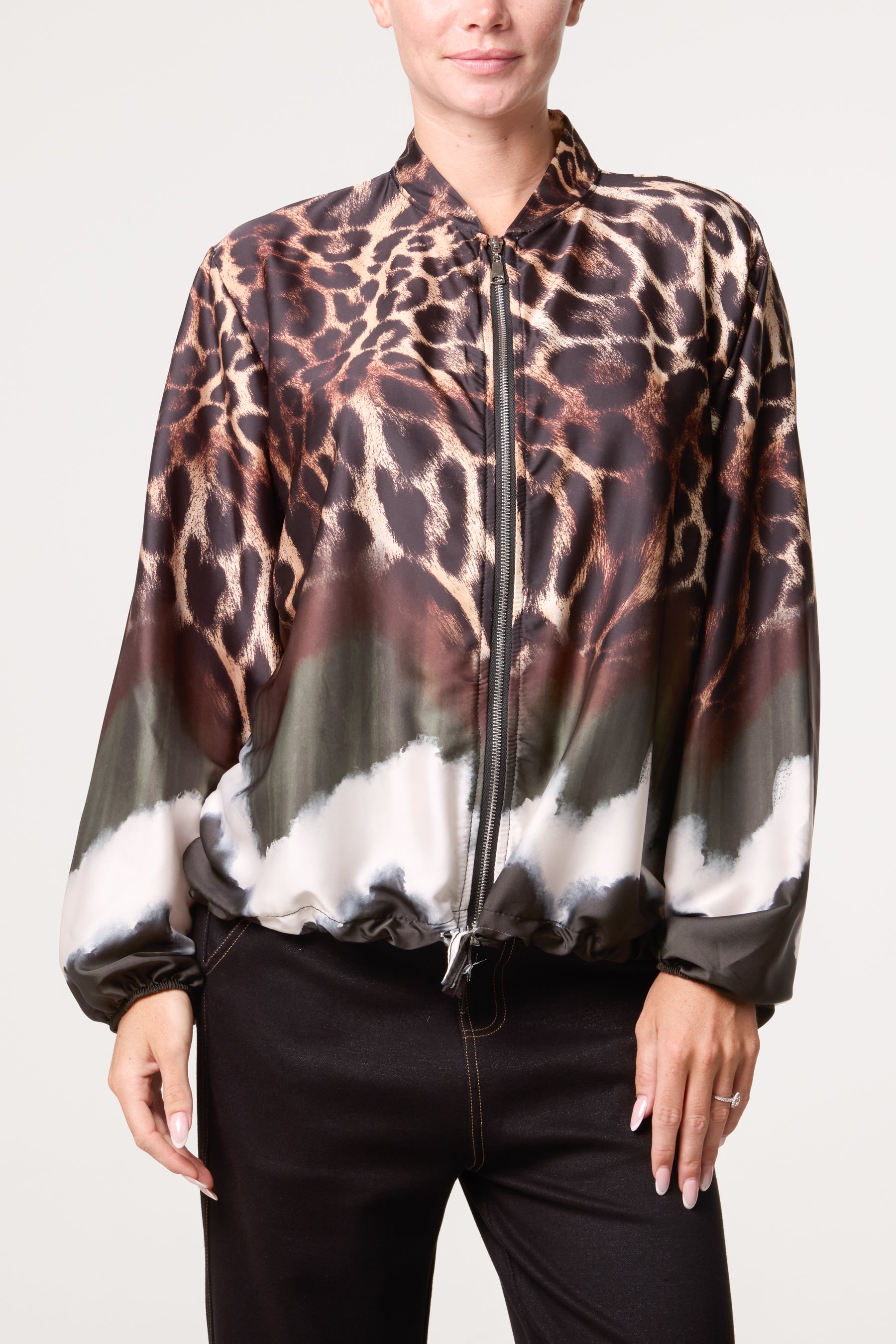 Zip Through Mix Geo Animal Print Jacket