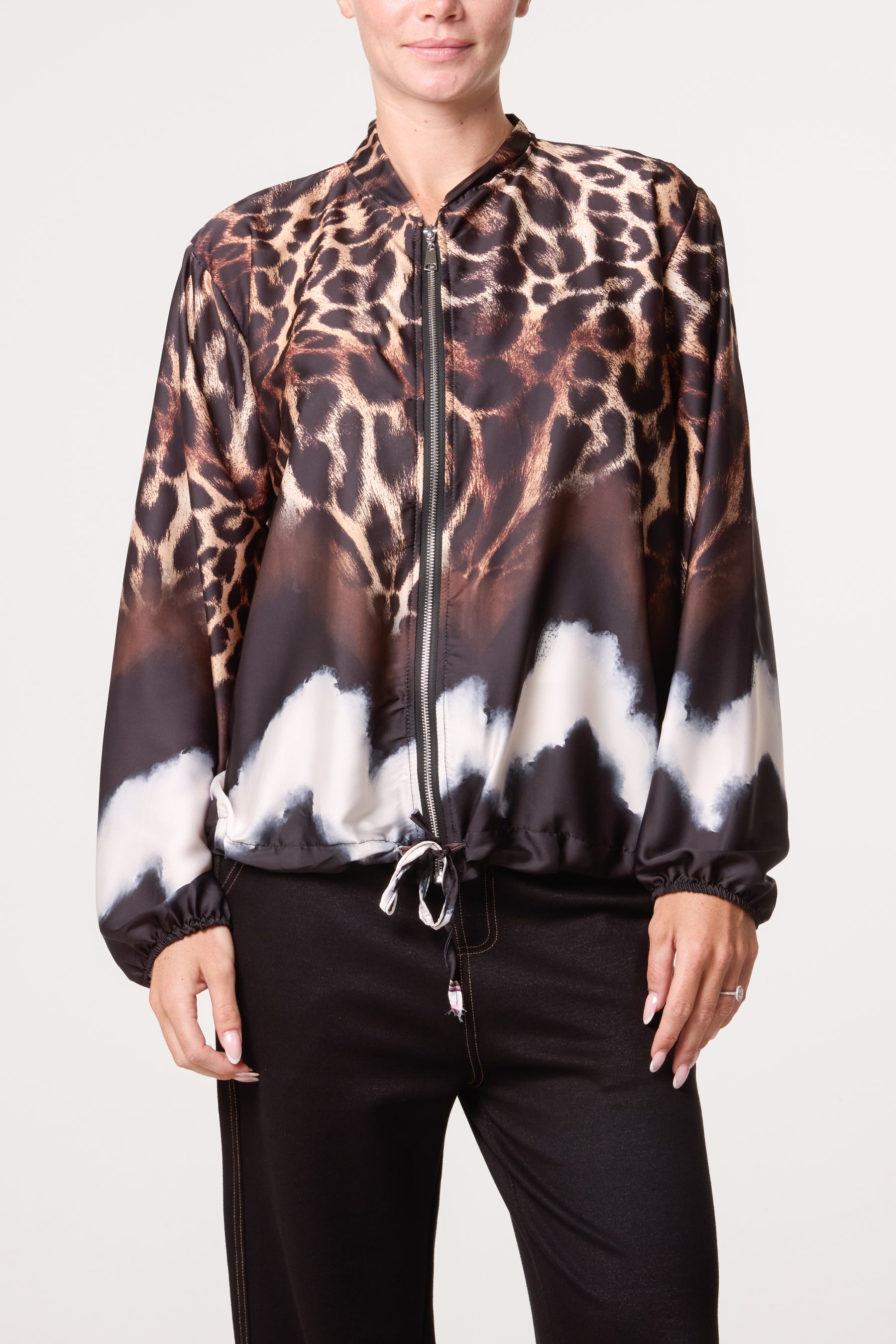Zip Through Mix Geo Animal Print Jacket