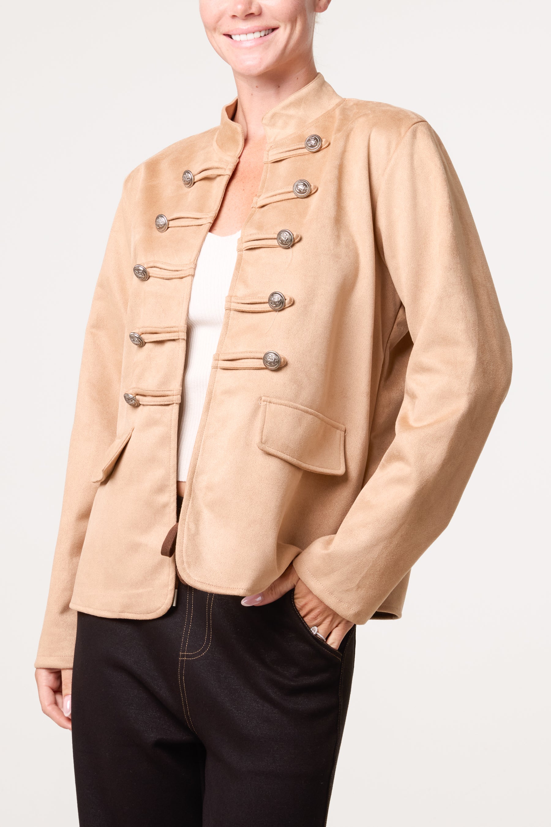 Military Band Jacket With Button Detail