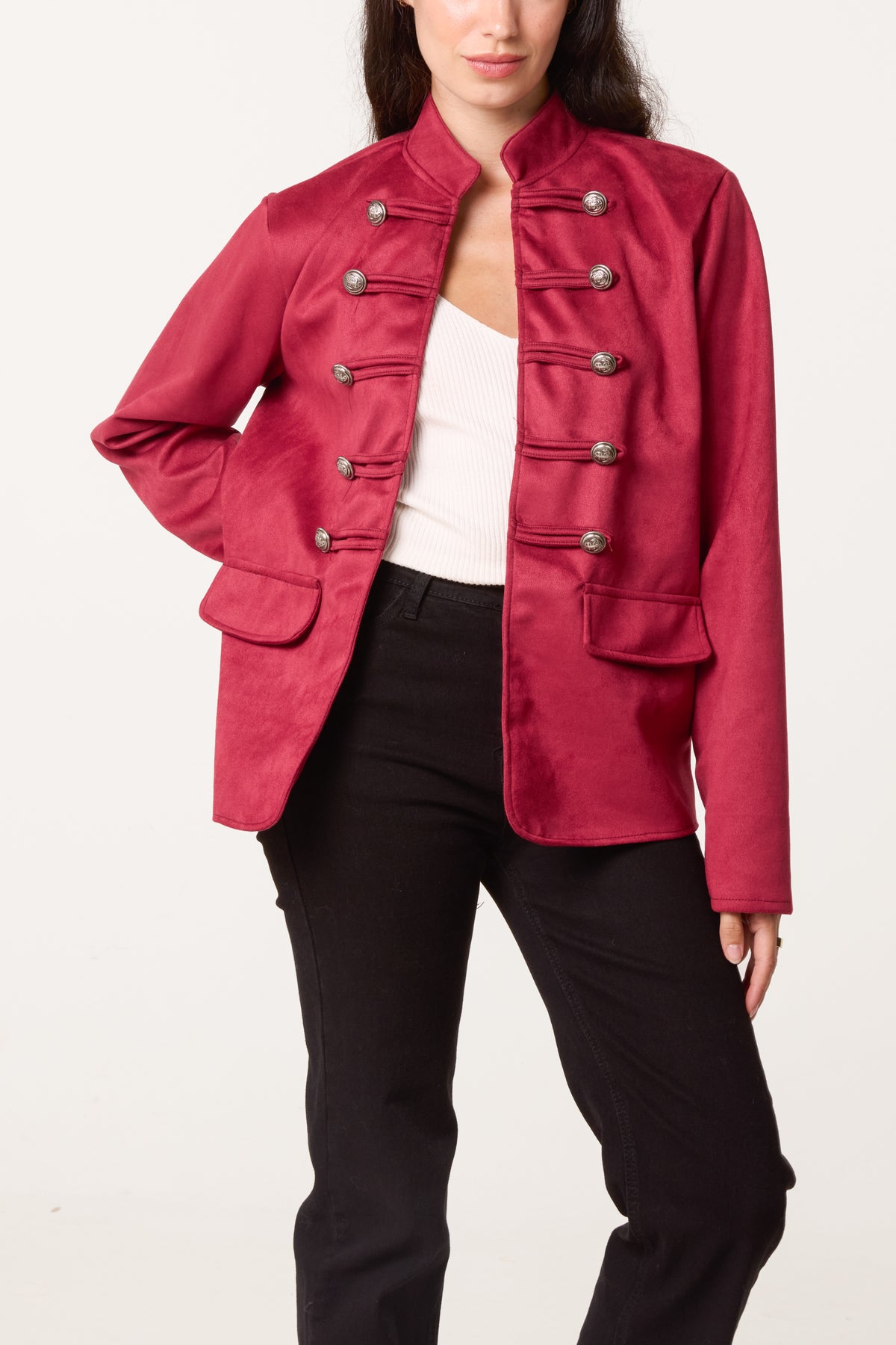 Military Band Tailored Jacket With Butto