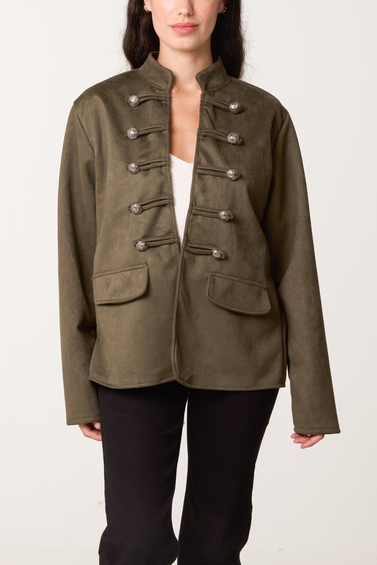 Military Band Tailored Jacket With Butto