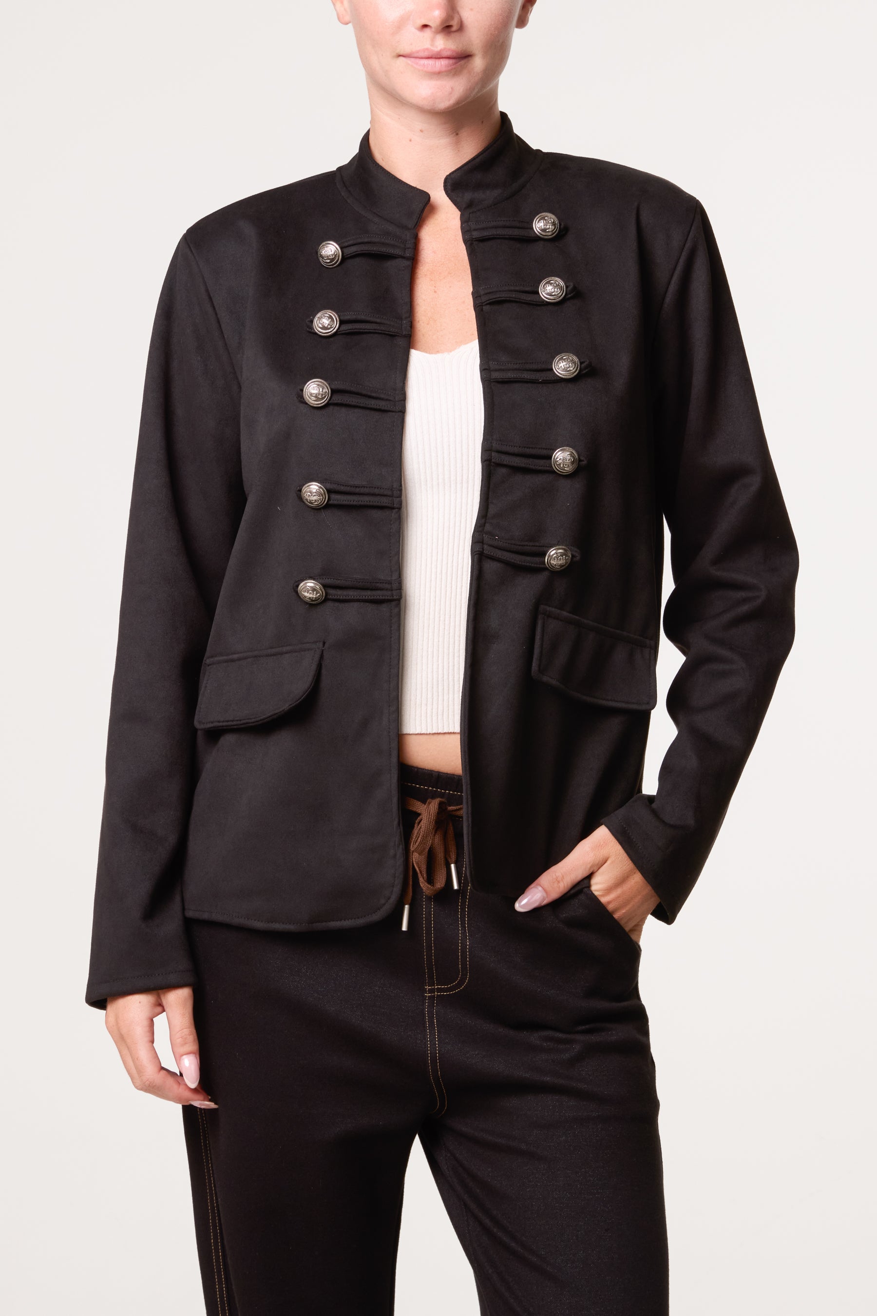 Military Band Jacket With Button Detail