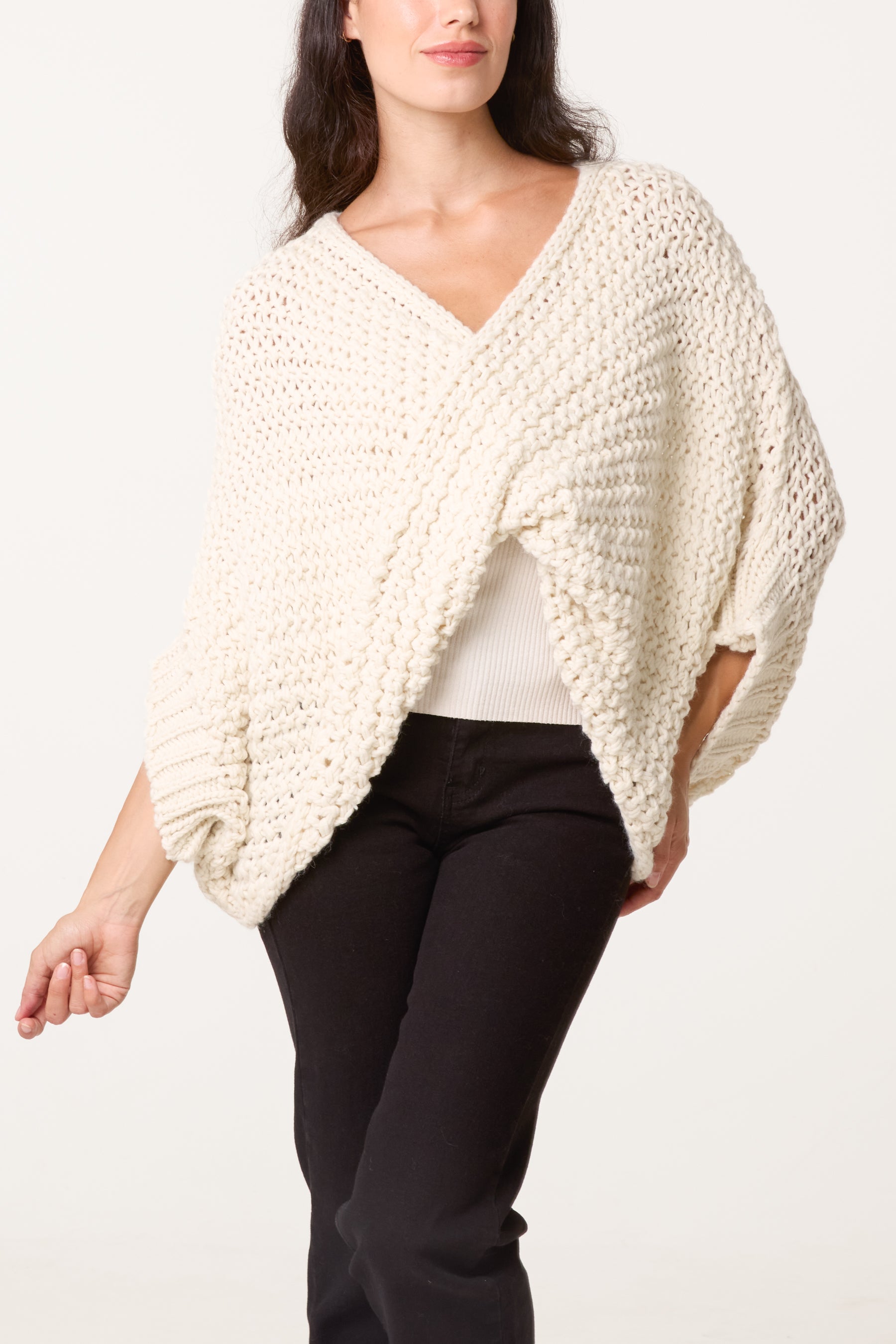 Alpaca Wool Front Twist Knit Blouse