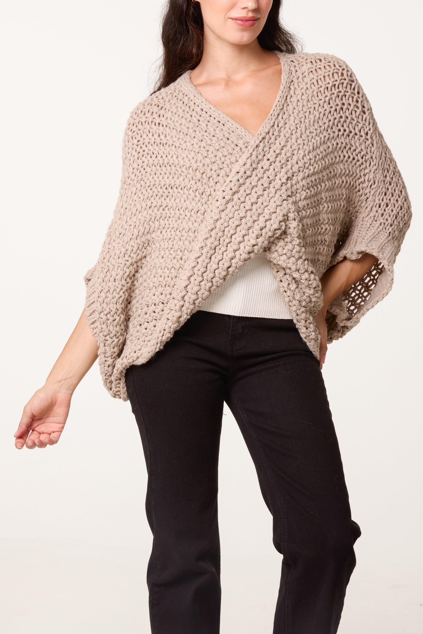 Alpaca Wool Front Twist Knit Blouse
